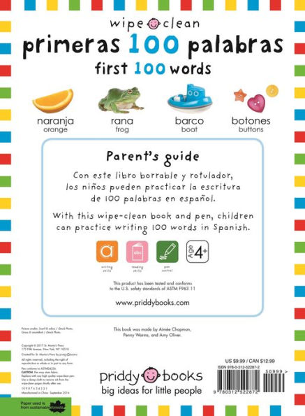 Wipe Clean: First 100 Words / 100 primeras palabras Bilingual (Spanish-English)