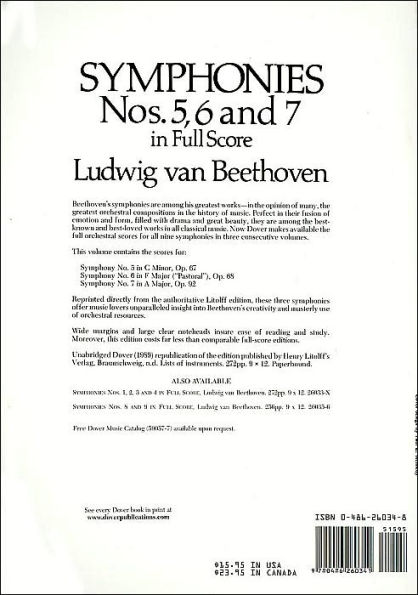 Symphonies Nos. 5, 6, and 7: in Full Score: (Sheet Music)
