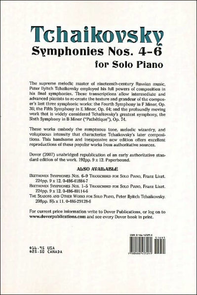 Peter Ilyitch Tchaikovsky: Symphonies Nos. 4-6 for Solo Piano