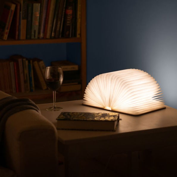 Wooden Folding LED Book Lamp Featuring No Light is Brighter Quotation