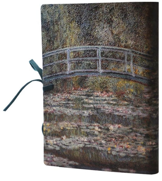 Monet Bridge over a Pond of Water Lilies Leather Journal with Suede Tie, 192 lined pages, 6