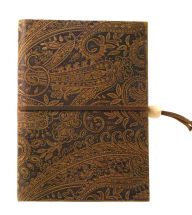 Title: Two-tone Paisley Embossed Leather Journal with Beaded Tie