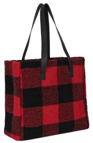 B&N Exclusive Red Buffalo Plaid Sherpa Tote