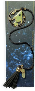 Title: Glow in the Dark Metal Charm with Tassel Bookmark - Rocketship