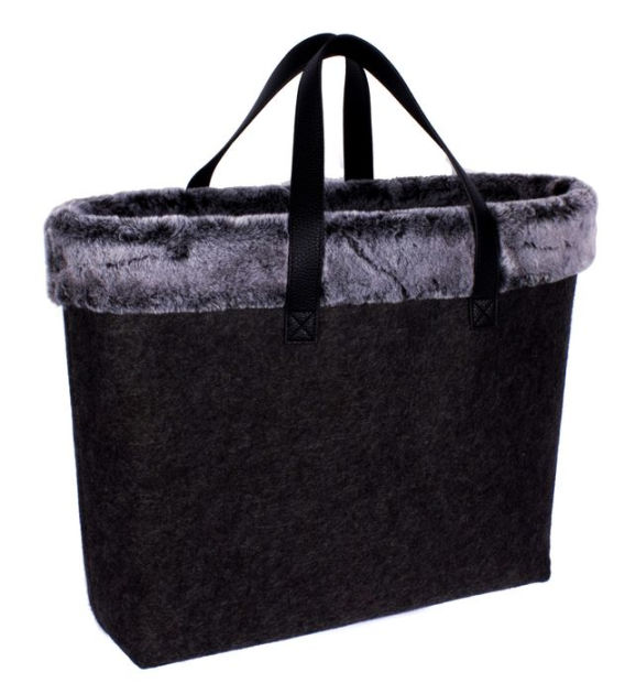 Holiday Black Felt Tote w/light grey fur trim by B&N Barnes & Noble®