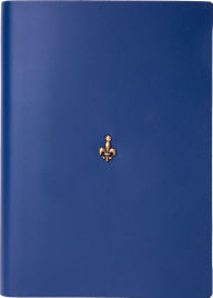 Title: Navy Fleur De Lis Leather Journal with Decorated Edge