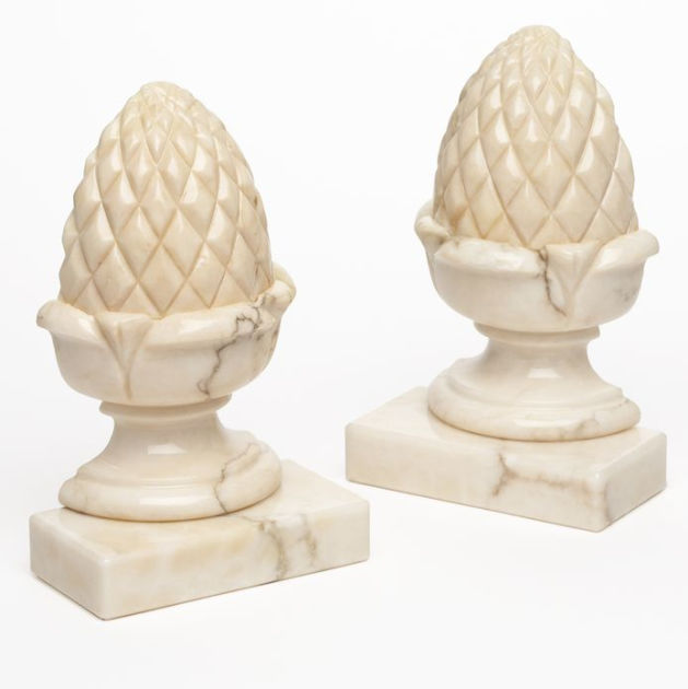Alabaster Hand Carved Cream Pine Cone Bookends( 7.5") Set of 2 by