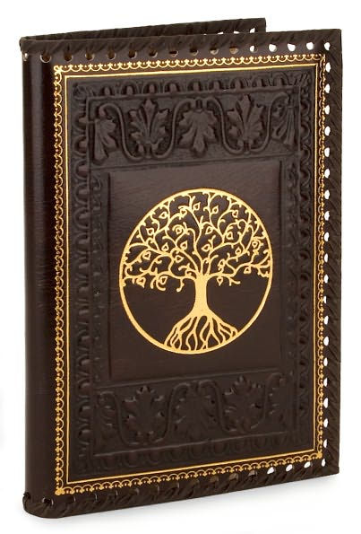 Tree of Life Brown Gold Stitched Italian Lined Leather Refillable