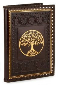 Title: Tree of Life Brown Gold Stitched Italian Lined Leather Refillable Journal (6.5