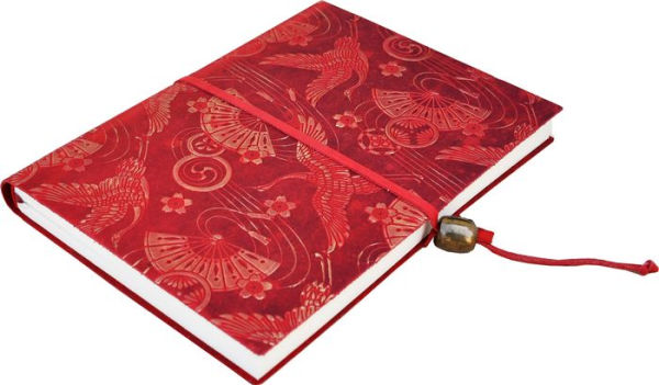 Storks and Fans Red Italian Leather Journal 6x8