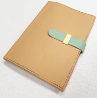 Title: Tan Genuine Leather 6X8 Journal with Aqua Leather Snap and Multicolor Stitching