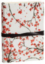 Cherry Blossoms on White Italian Leather Journal with Black Tie (6'' x 8'')