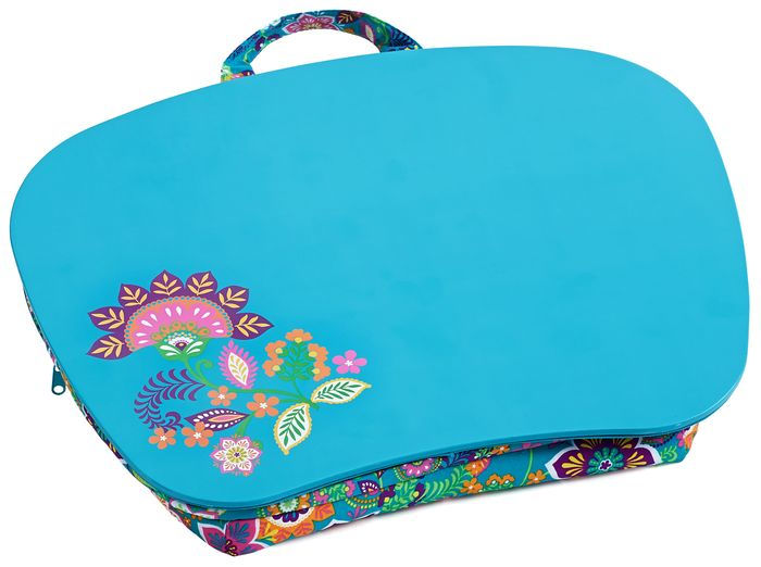 Bohemian Teal Jacobean Lap Desk with Zipper Pouch 16.75" x 13.25" x 2.5
