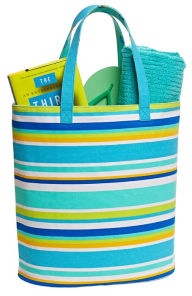 Title: Turquoise Summer Stripe Canvas Tote ( 17.25