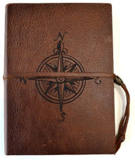 Vintage Brown I Embroidered Compass Italian Leather Journal (6''x 8.25'')