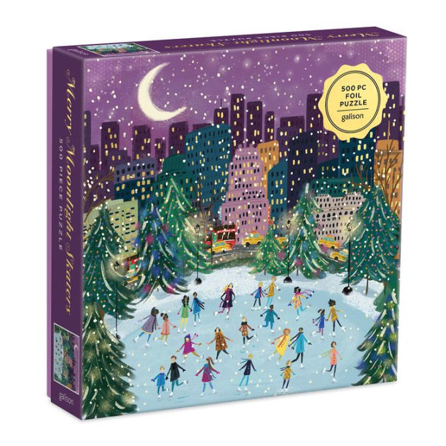 Merry Moonlight Skaters 500 Piece Foil Jigsaw Puzzle by Galison Books