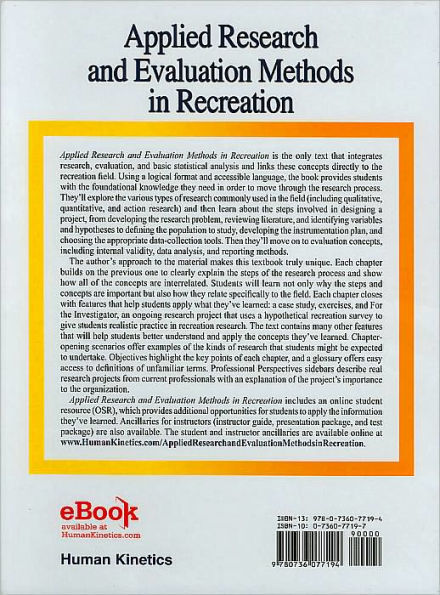 Applied research and evaluation methods in Recreation / Edition 1