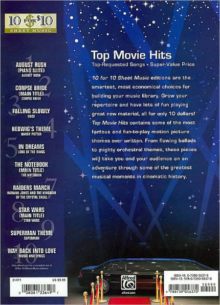 10 for 10 Sheet Music Top Movie Hits: Piano/Vocal/Chords