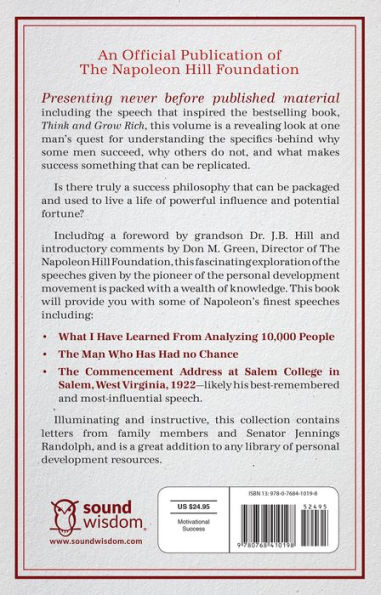 Napoleon Hill's Greatest Speeches: An Official Publication of The Napoleon Hill Foundation