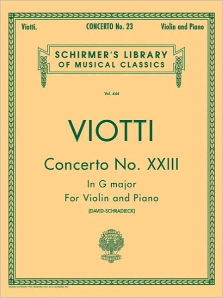 Concerto No. 23 in G Major: Schirmer Library of Classics Volume 444 Score and Parts