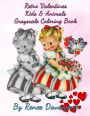Retro Valentines Kids & Animals Grayscale Coloring Book