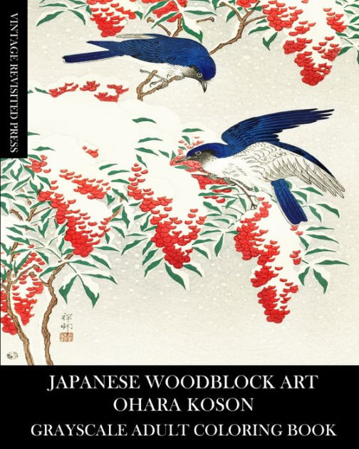 Japanese Woodblock Art: Ohara Koson Grayscale Adult Coloring Book by