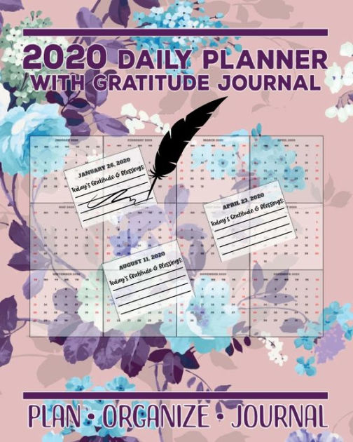 2020 Daily Planner with Gratitude Journal Pink Blue Floral Pretty
