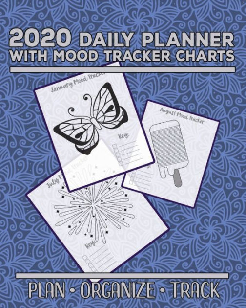 2020 Daily Planner with Mood Tracker Charts Blue Floral Plan Organize