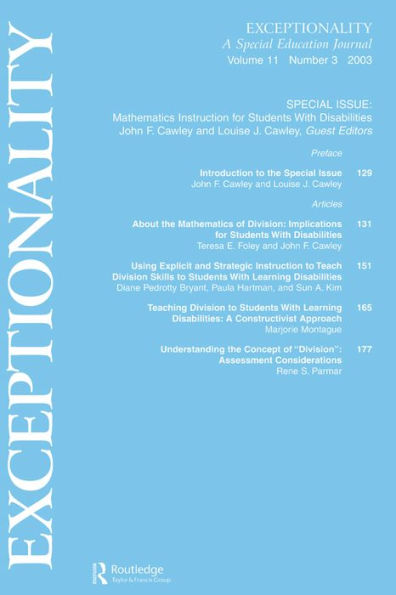 Mathematics Instruction for Students With Disabilities: A Special Issue of exceptionality