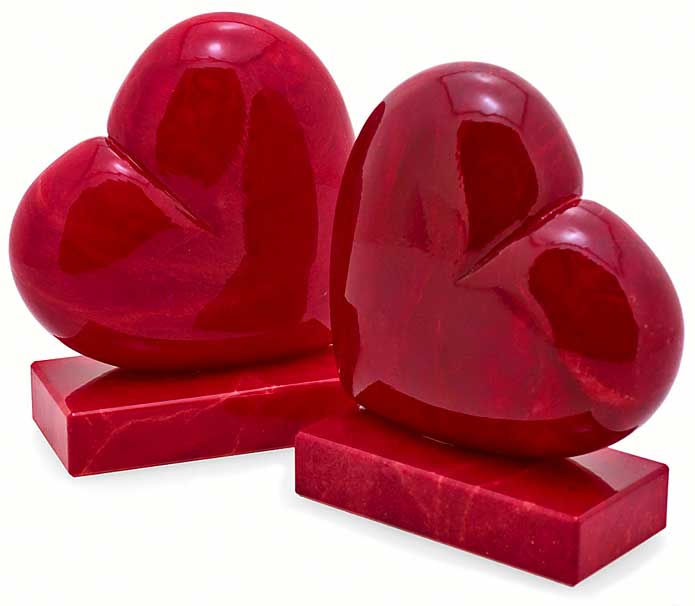 Floating Red Heart Italian Alabaster Bookends Set of 2 by Alabastri