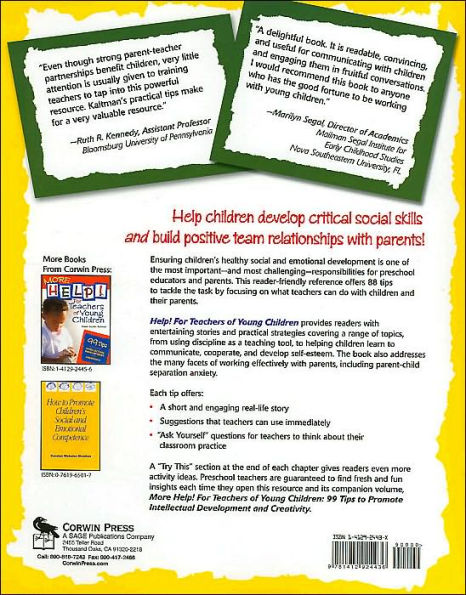 Help! For Teachers of Young Children: 88 Tips to Develop Children's Social Skills and Create Positive Teacher-Family Relationships / Edition 1