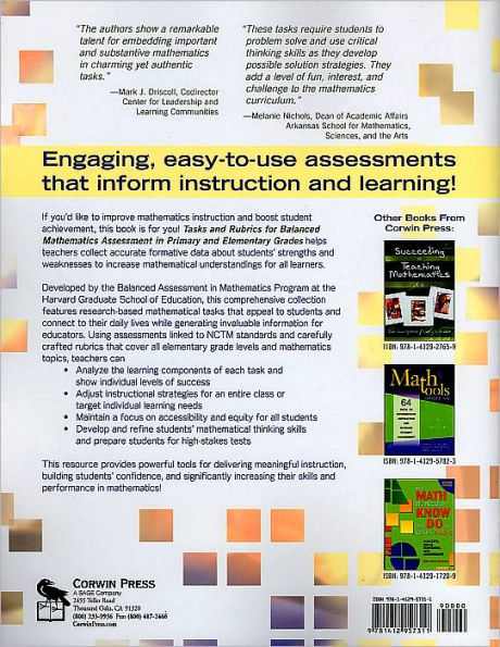 Tasks and Rubrics for Balanced Mathematics Assessment in Primary and Elementary Grades / Edition 1