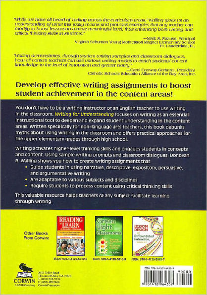 Writing for Understanding: Strategies to Increase Content Learning / Edition 1