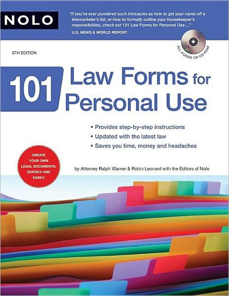 101 Law Forms For Personal Use By Ralph Warner, Editors Of Nolo, Robin ...