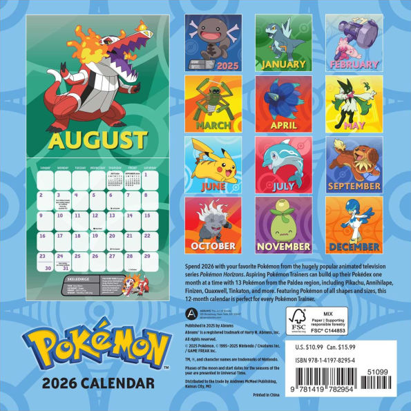 2026 Pokemon Mini Wall Calendar