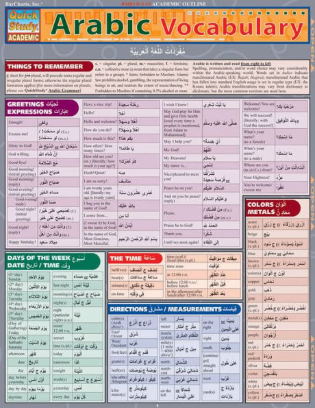 Arabic Vocabulary: QuickStudy Laminated Reference Guide