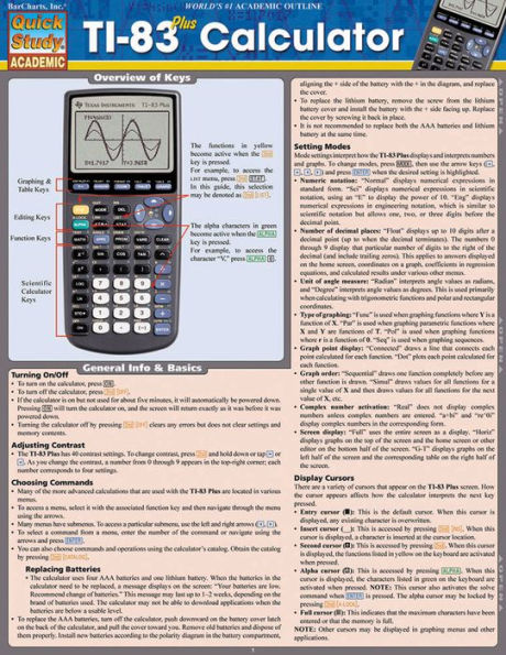 Ti-83 Plus Calculator: QuickStudy Laminated Reference Guide