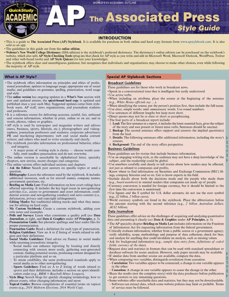 AP - Associated Press Style Guide: a QuickStudy Laminated Reference