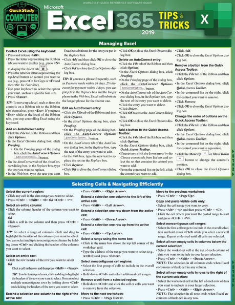 Microsoft Excel 365 Tips & Tricks - 2019: a QuickStudy Laminated Software Reference Guide