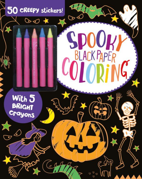 Spooky Black Paper Coloring 50 Creepy Stickers and 5 Bright Crayons by