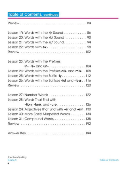 Spectrum Spelling, Grade 4