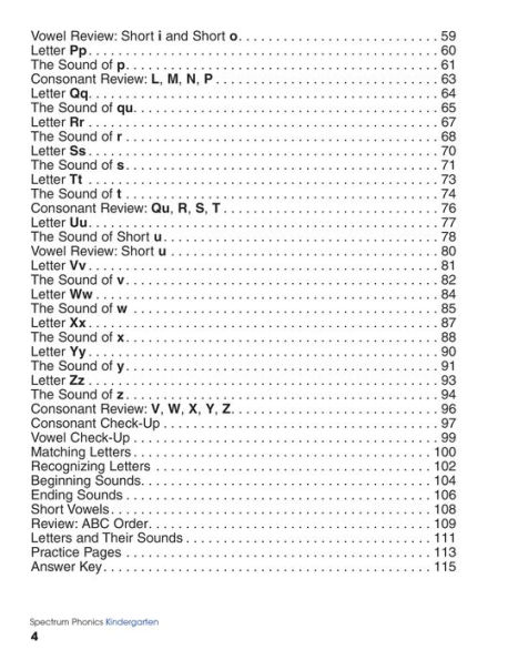 Spectrum Phonics, Grade K