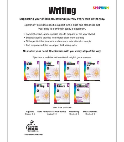 Spectrum Writing, Grade 8