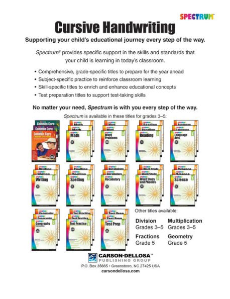 Spectrum Cursive Handwriting, Grades 3 - 5