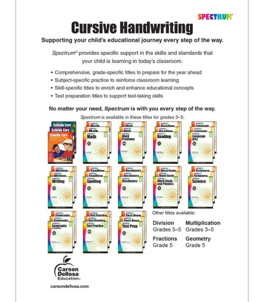 Spectrum Cursive Handwriting, Grades 3 - 5