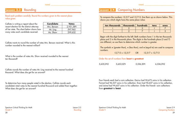 Spectrum Critical Thinking for Math, Grade 4