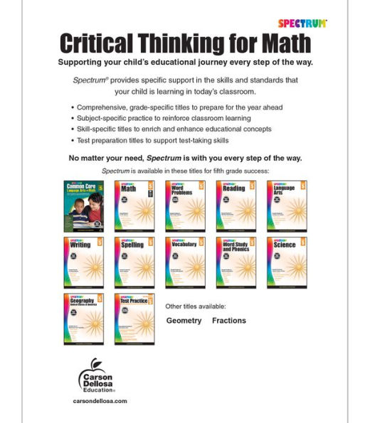 Spectrum Critical Thinking for Math, Grade 5