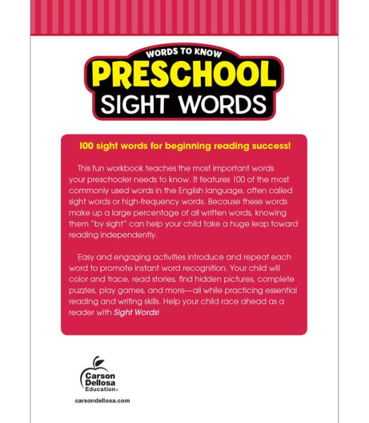 Words to Know Sight Words, Grade Preschool