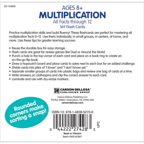 Multiplication All Facts through 12 Flash Cards