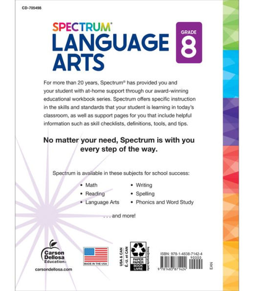 Spectrum Language Arts Workbook, Grade 8